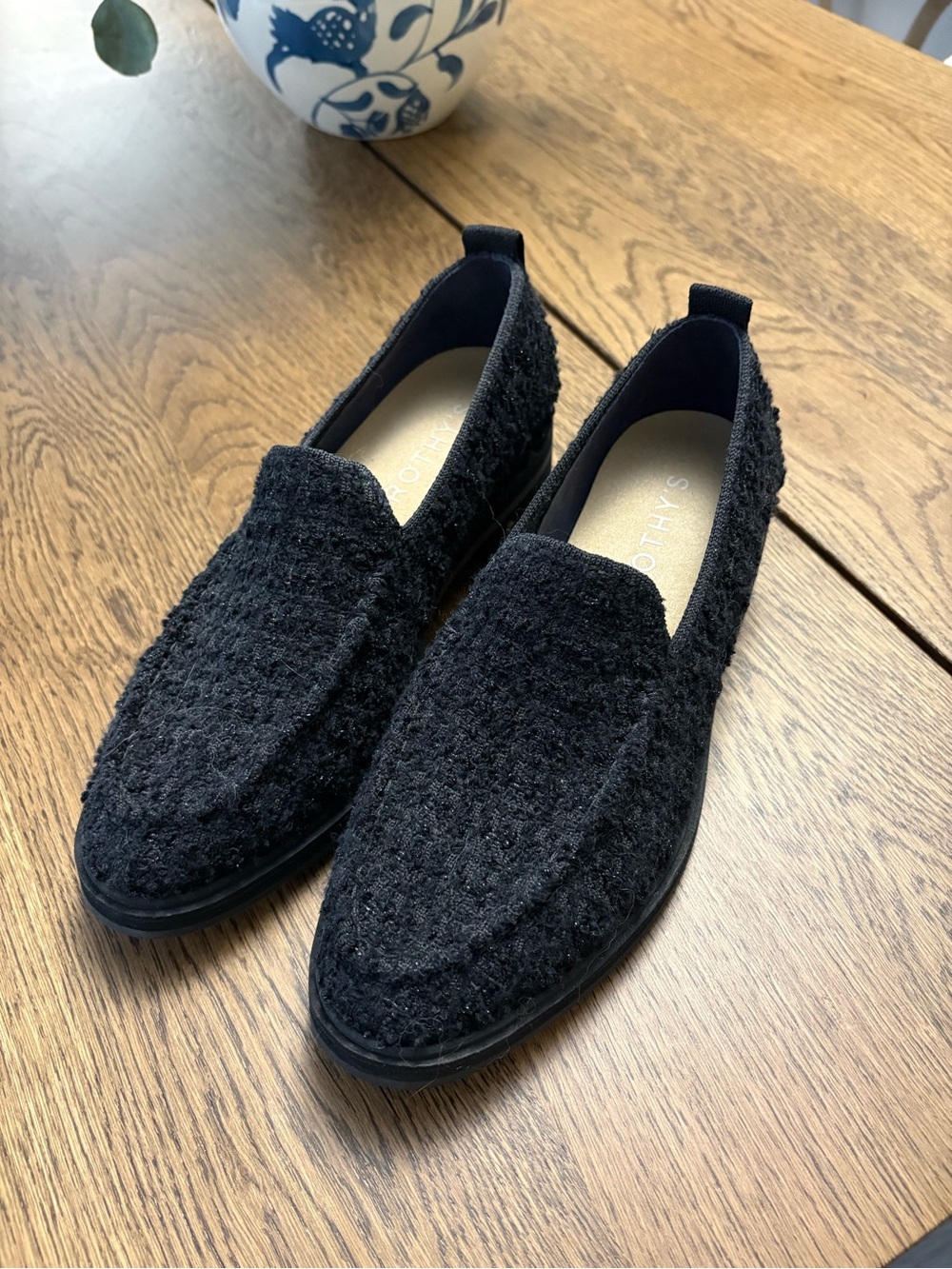 Rothy's Black Bouclé Slip-On Loafers